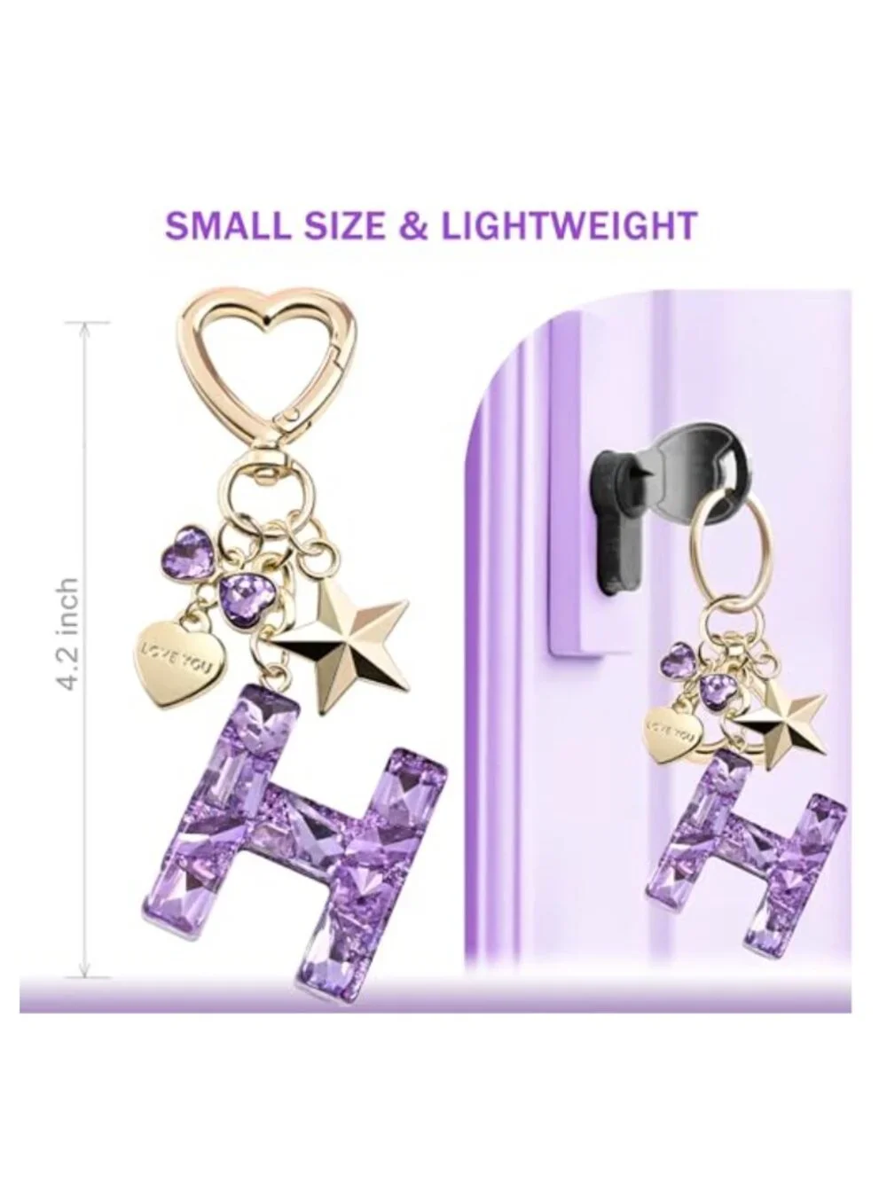 Rhinestone Butterfly Initial Letter Keychain, Shiny Metal & Resin Purse Charm